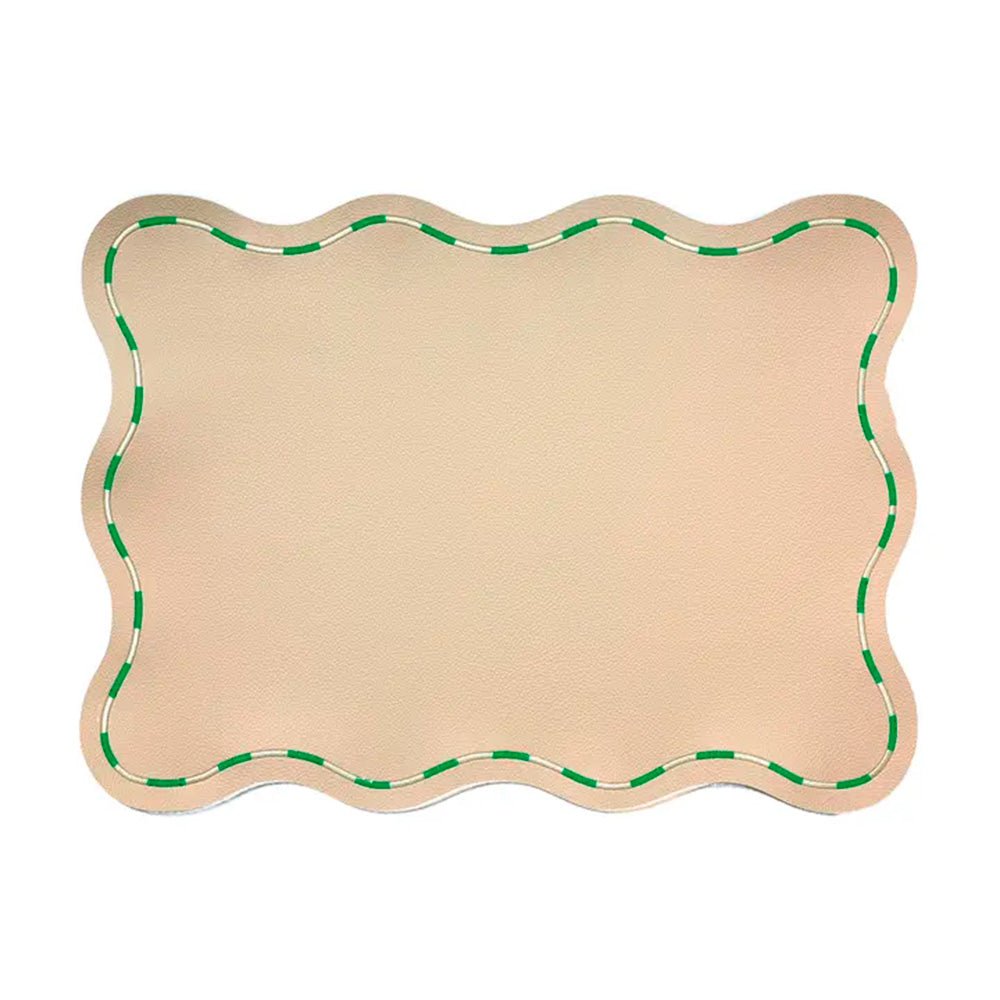 Beige Placemat with Green Wavy Edges