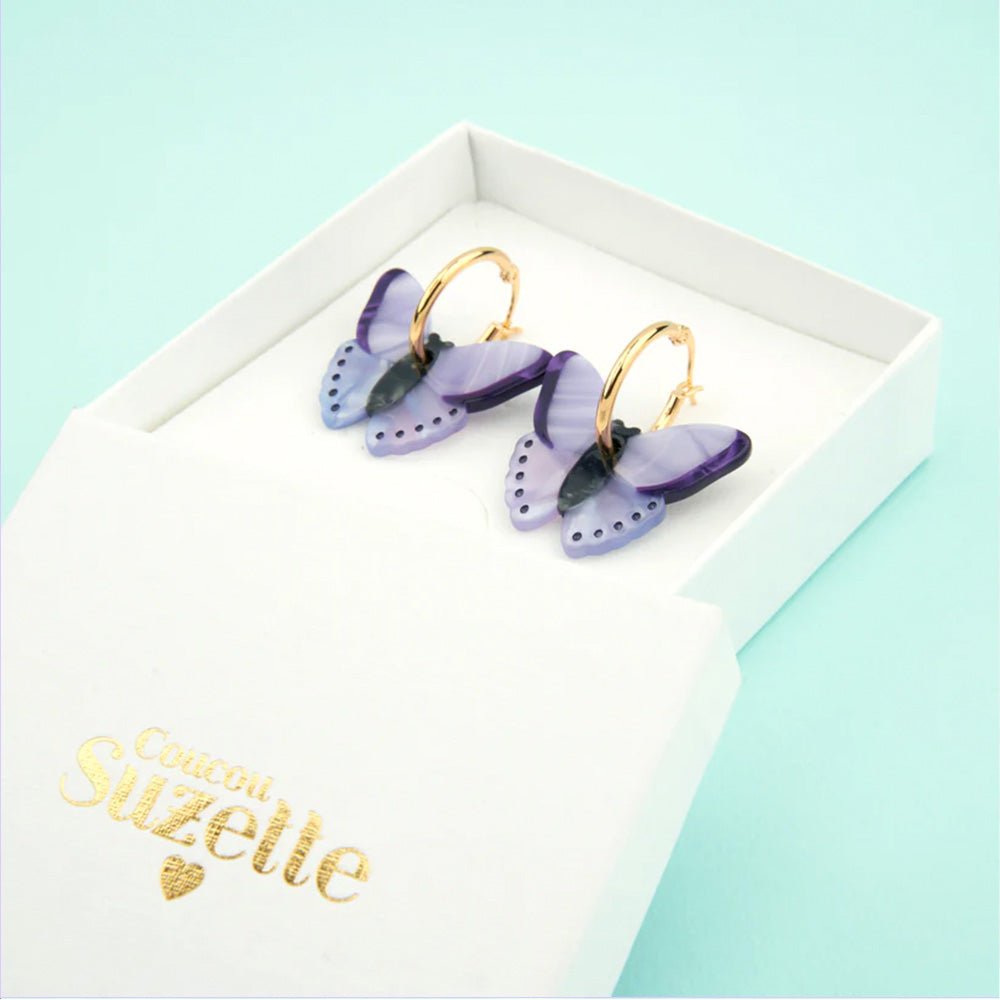 Boucles d'oreilles papillon violet