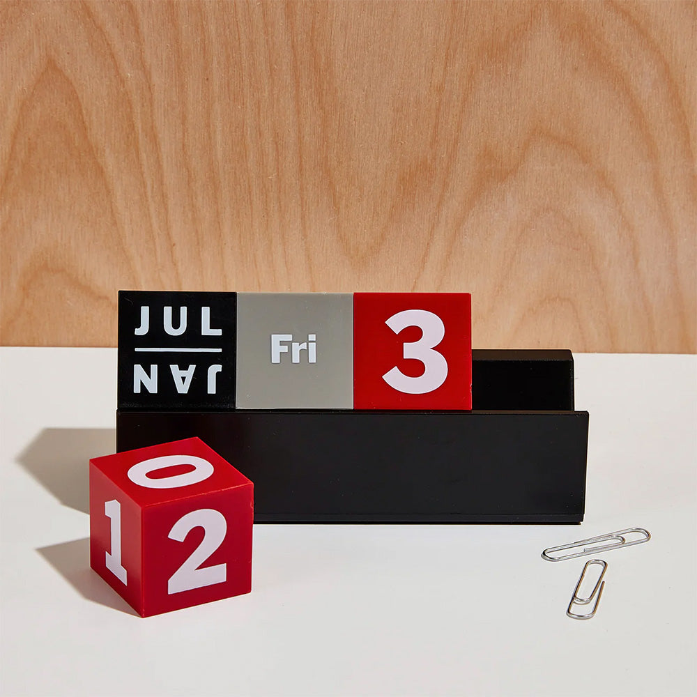 Perpetual Cubes Calendar - Red / Grey / Black