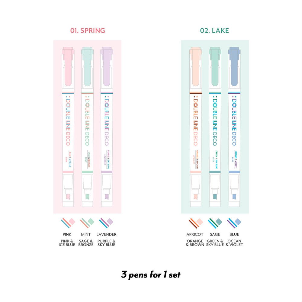 Double Line Deco Pen 01 Spring (set of 3)