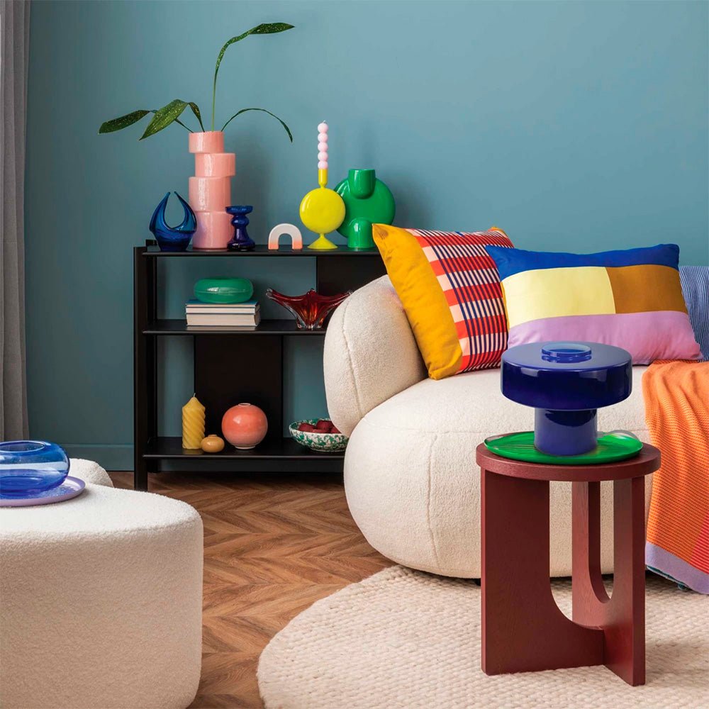 Lampe de table Foza en verre coloré et style rétro - Bleu