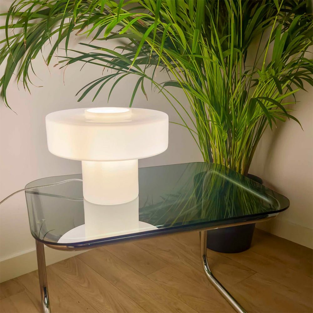 Lámpara de Mesa Foza con Cristal Coloreado y Estilo Retro - Blanco