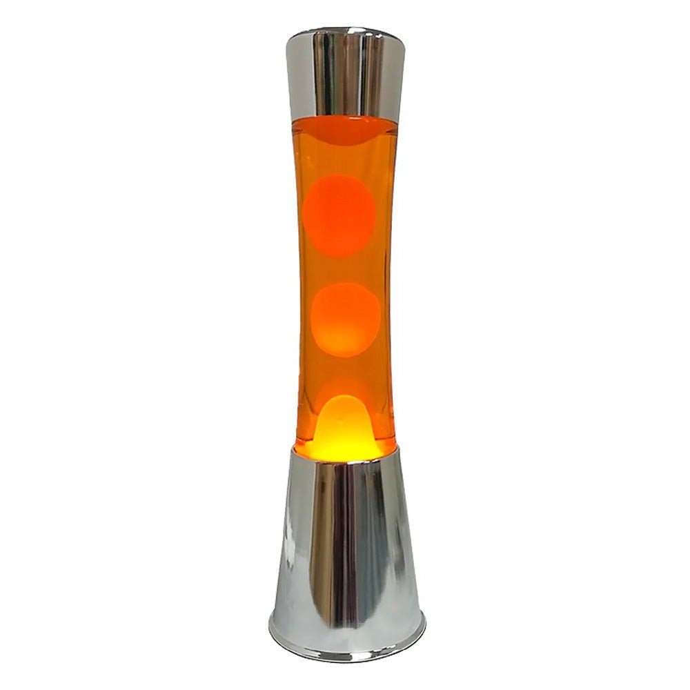 Lámpara de Lava con Base Cromo, Líquido naranja y Lava Naranja