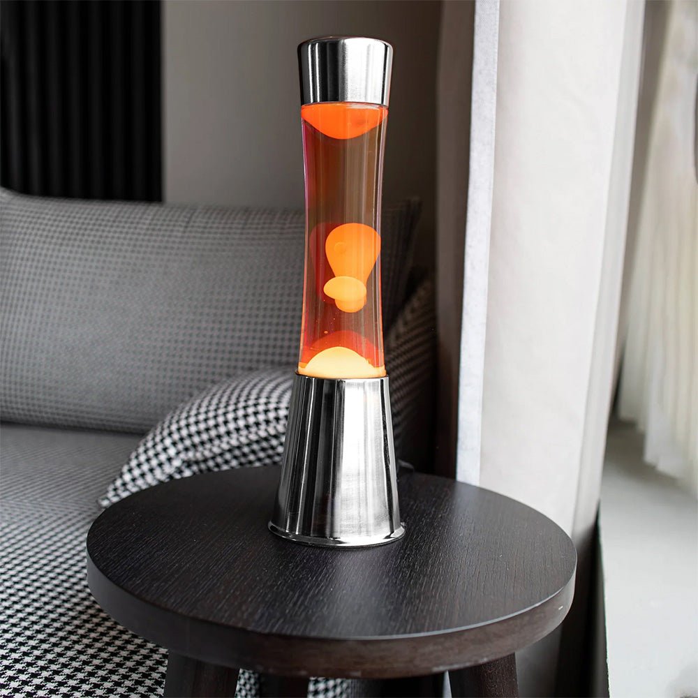 Lámpara de Lava con Base Cromo, Líquido naranja y Lava Naranja