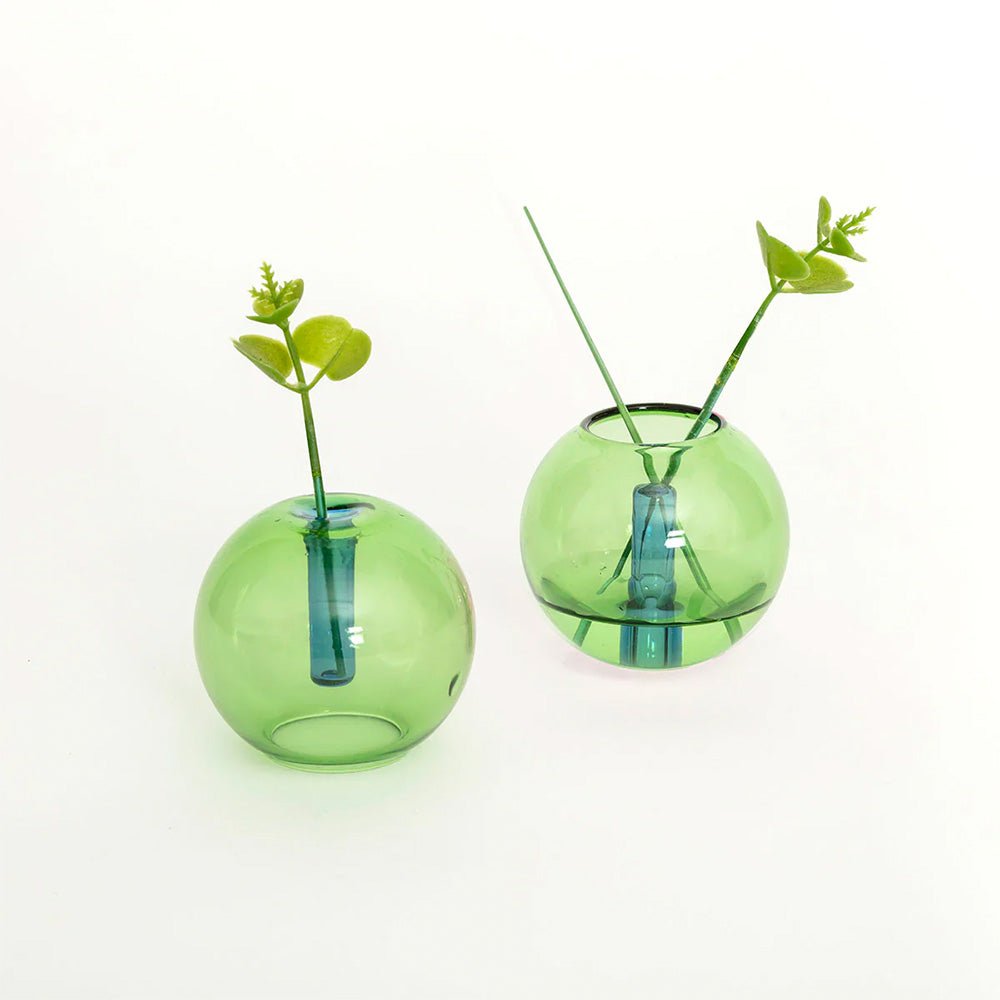 Mini Bubble Glass Vase Green and Blue