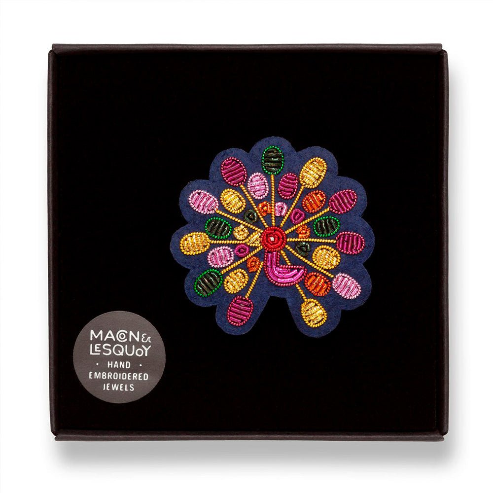 Multicolored Peacock Embroidered Brooch