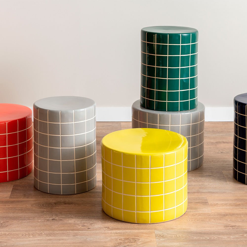 Table d'appoint rétro carreaux bas Jaune