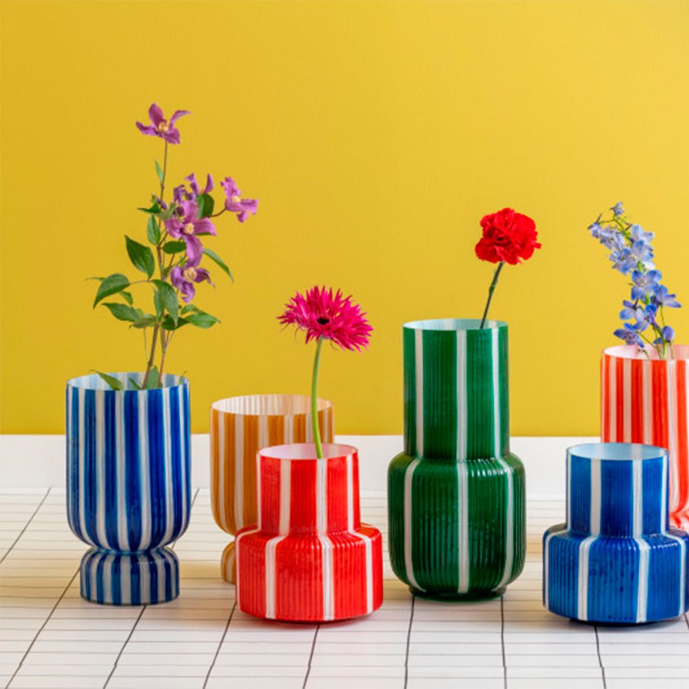 Vase rayé Rétro Large Bleu Cobalt