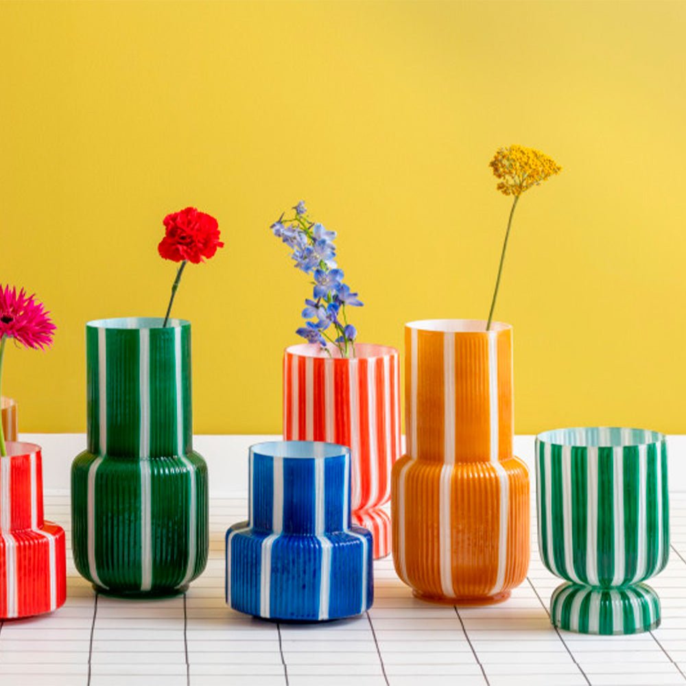 Vase Rayé Rétro Grand Rouge Écarlate