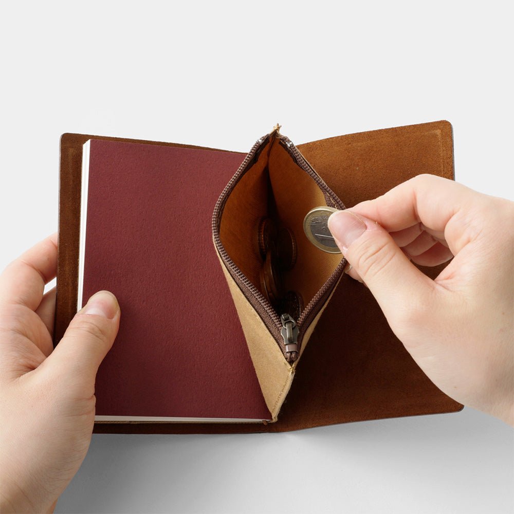 Recharge Carnet Papier Coton avec Fermeture Éclair Café - Taille Passeport