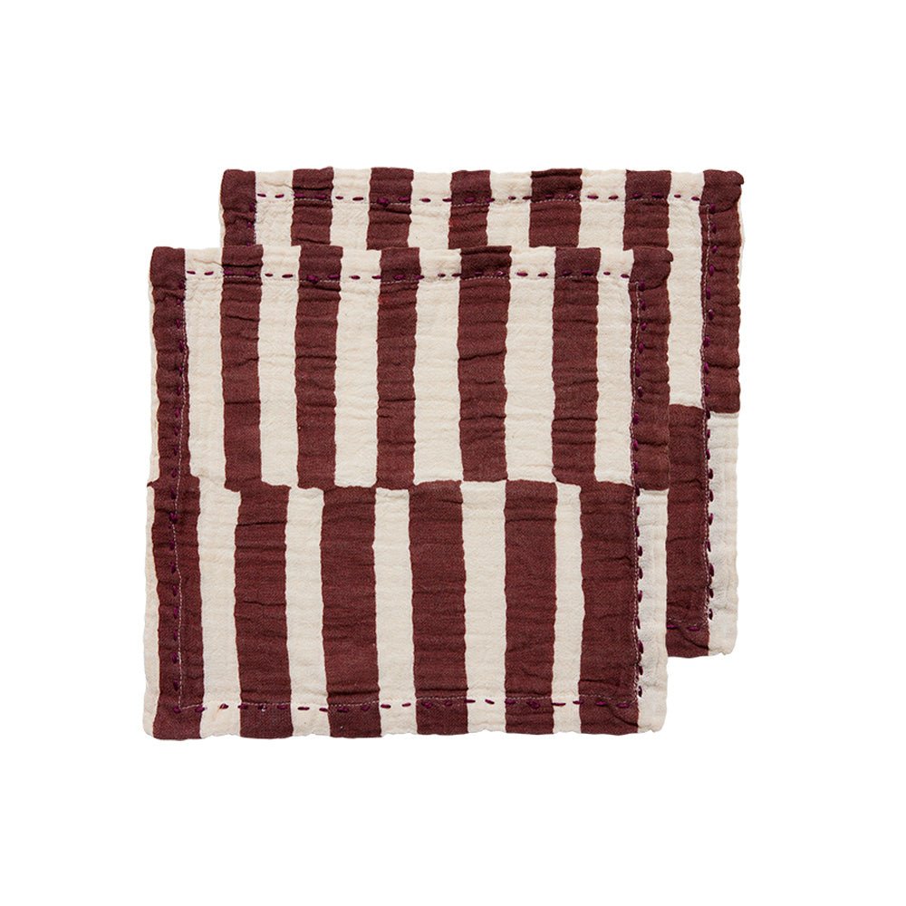  Cotton Napkins Striped Burgundy (Set of 2)