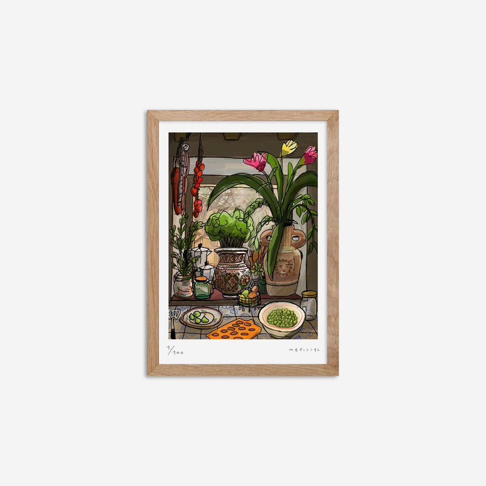 Fenêtre de cuisine avec fleurs Fine Art Print A4