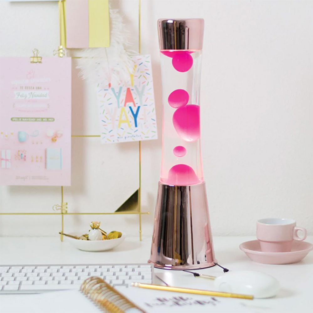 Rose Gold Lava Lamp with Clear Liquid and Magenta Lava
