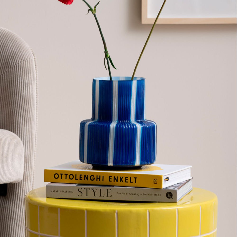 Vase Rayé Rétro Large Bleu Cobalt