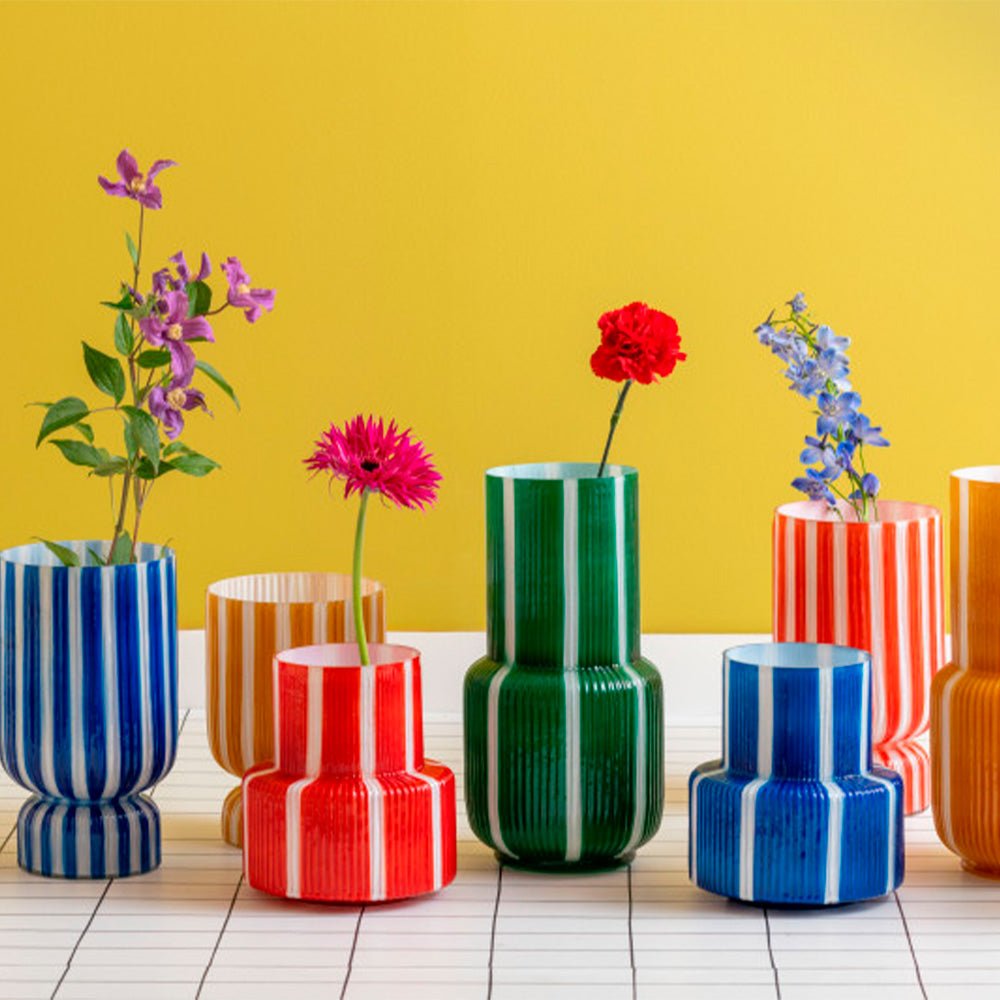 Vase Rétro Rayé Large Rouge Écarlate