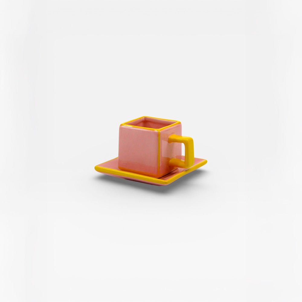 Tasse et soucoupe à café rose/jaune (lot de 2)