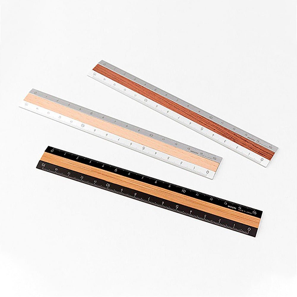 Aluminium and Wood Ruler 15cm Dark Brown