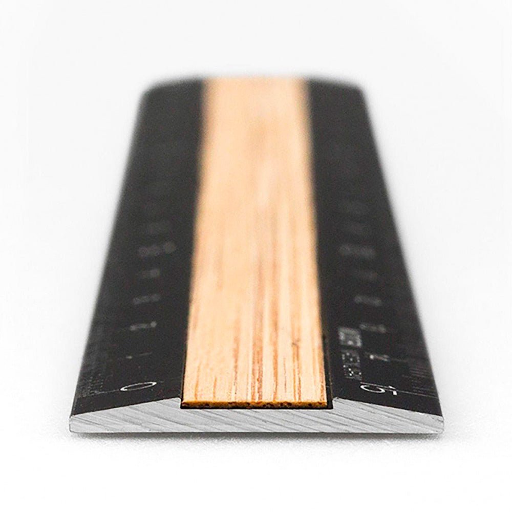 Aluminium and Wood Ruler 15 cm Black / Light Brown