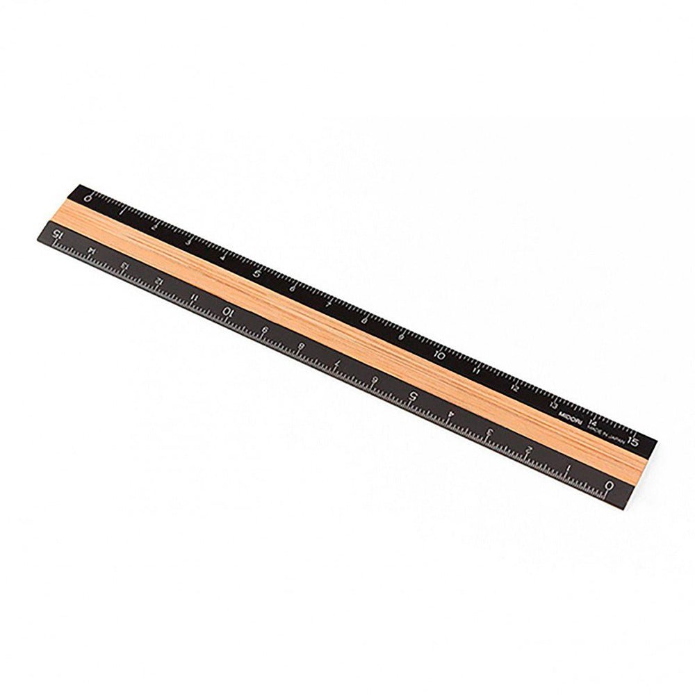 Aluminium and Wood Ruler 15 cm Black / Light Brown