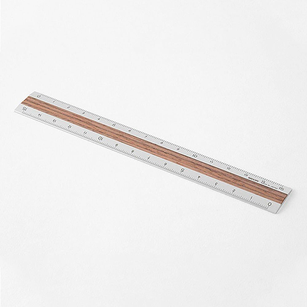 Aluminium and Wood Ruler 15cm Dark Brown