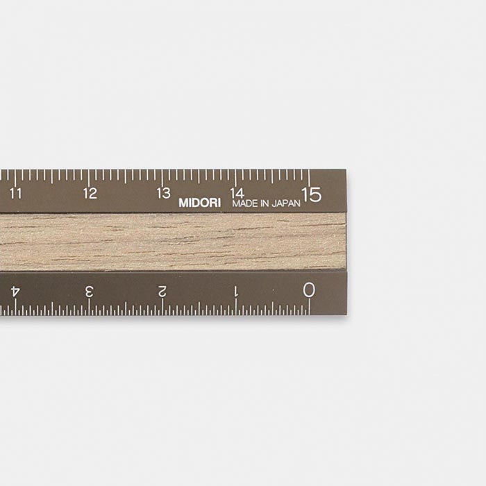 Aluminium and Wood Ruler 15 cm Brown/Dark Brown