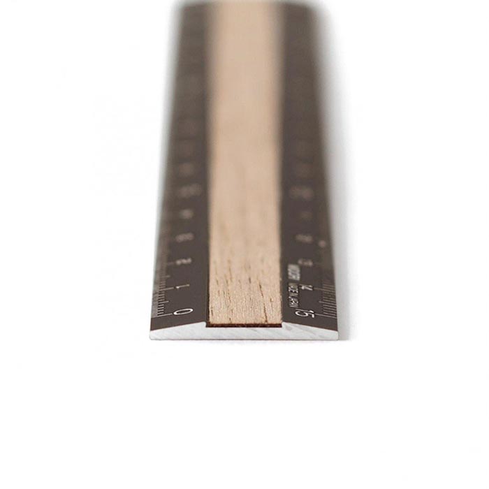 Aluminium and Wood Ruler 15 cm Brown/Dark Brown