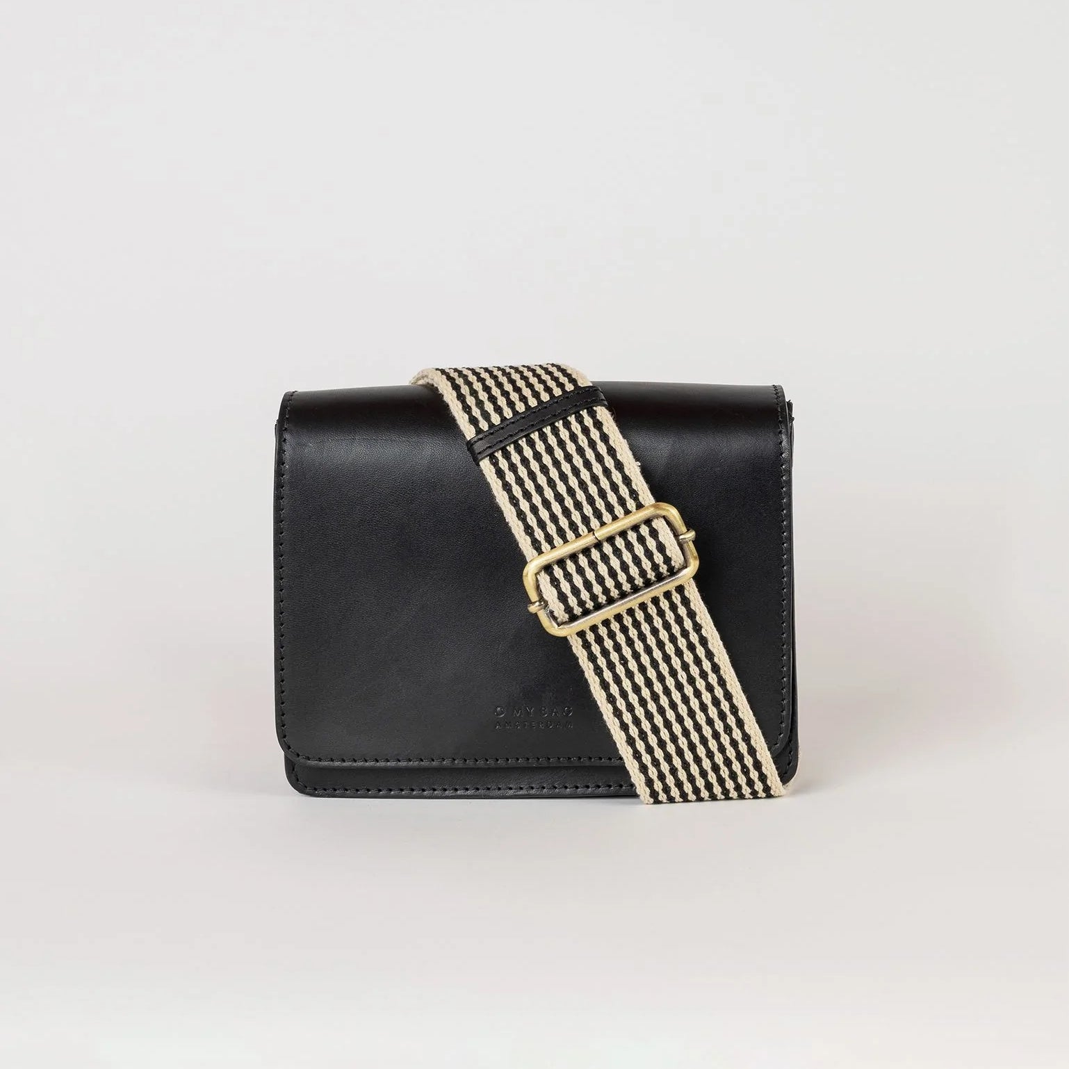 Audrey Mini Black Classic Leather (Checkered Webbing/Leather Strap)