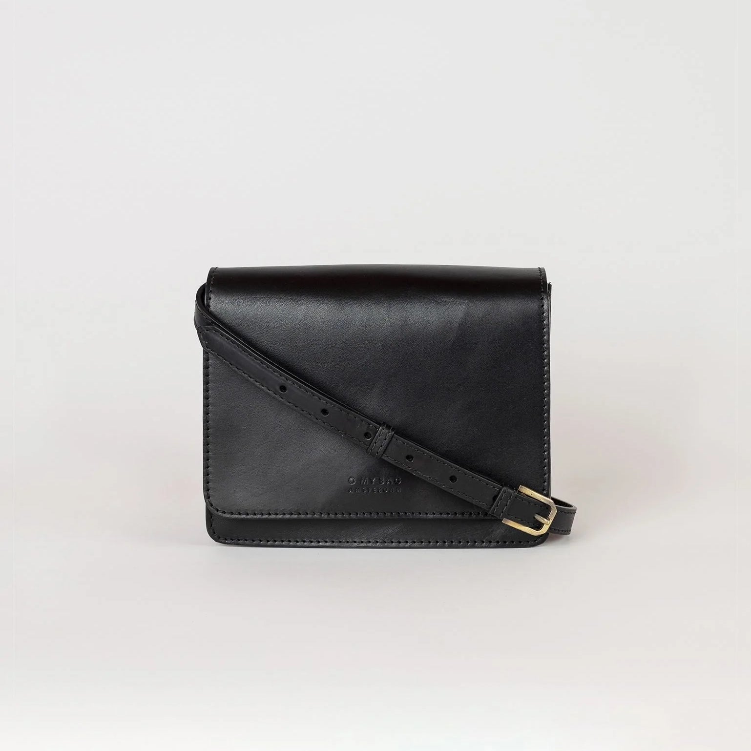 Audrey Mini Black Classic Leather (Checkered Webbing/Leather Strap)