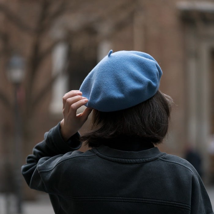 Dame Merino Wool Beret with Lining Blue 75