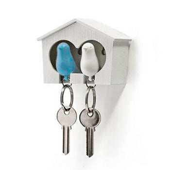 Duo Sparrow Keyring White Blue
