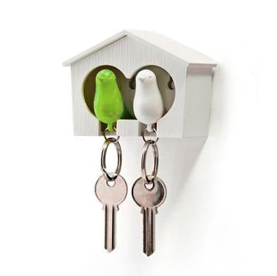 Duo Sparrow Keyring White Green