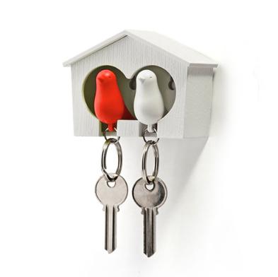 Duo Sparrow Key Ring Red White