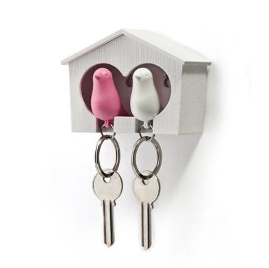 Duo Sparrow Keyring Pink White