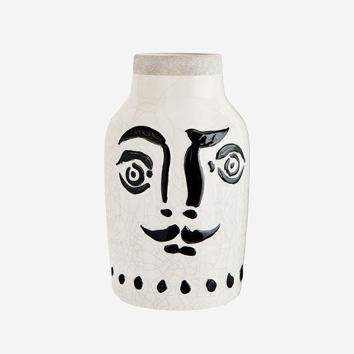 Vase en grès avec visage blanc/noir (16x28)