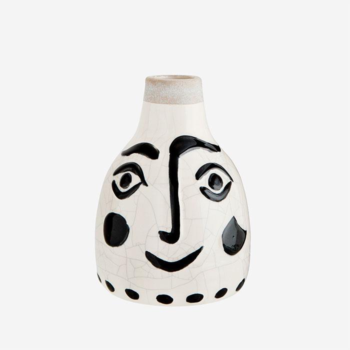 Vase en grès avec visage blanc/noir (14x21)