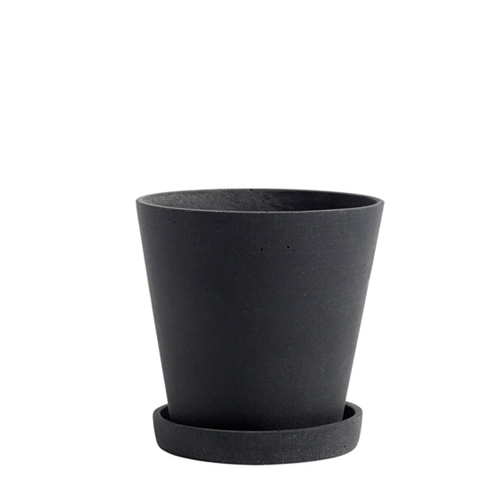 Pot de fleurs noir avec soucoupe M (14x13,5 cm)