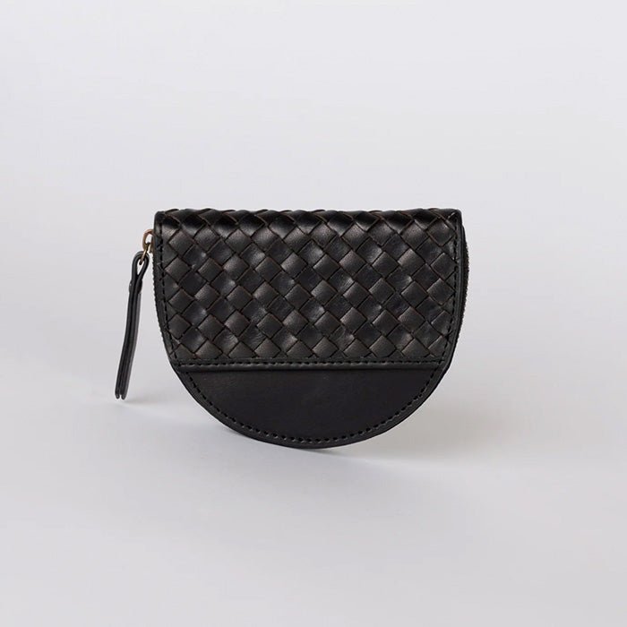 Laura Coin Purse - Black Woven Classic Leather