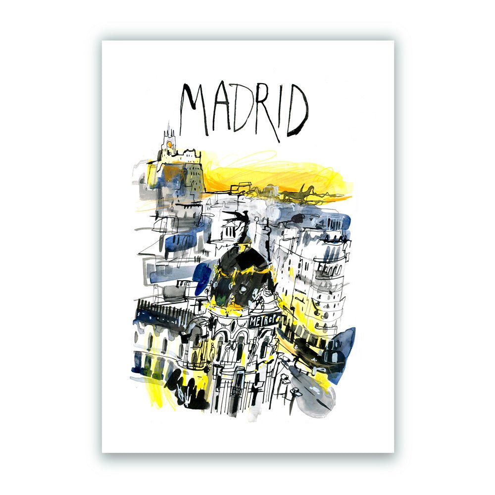 Madrid Gran Vía Coucher de Soleil Lettres Giclée Print A3