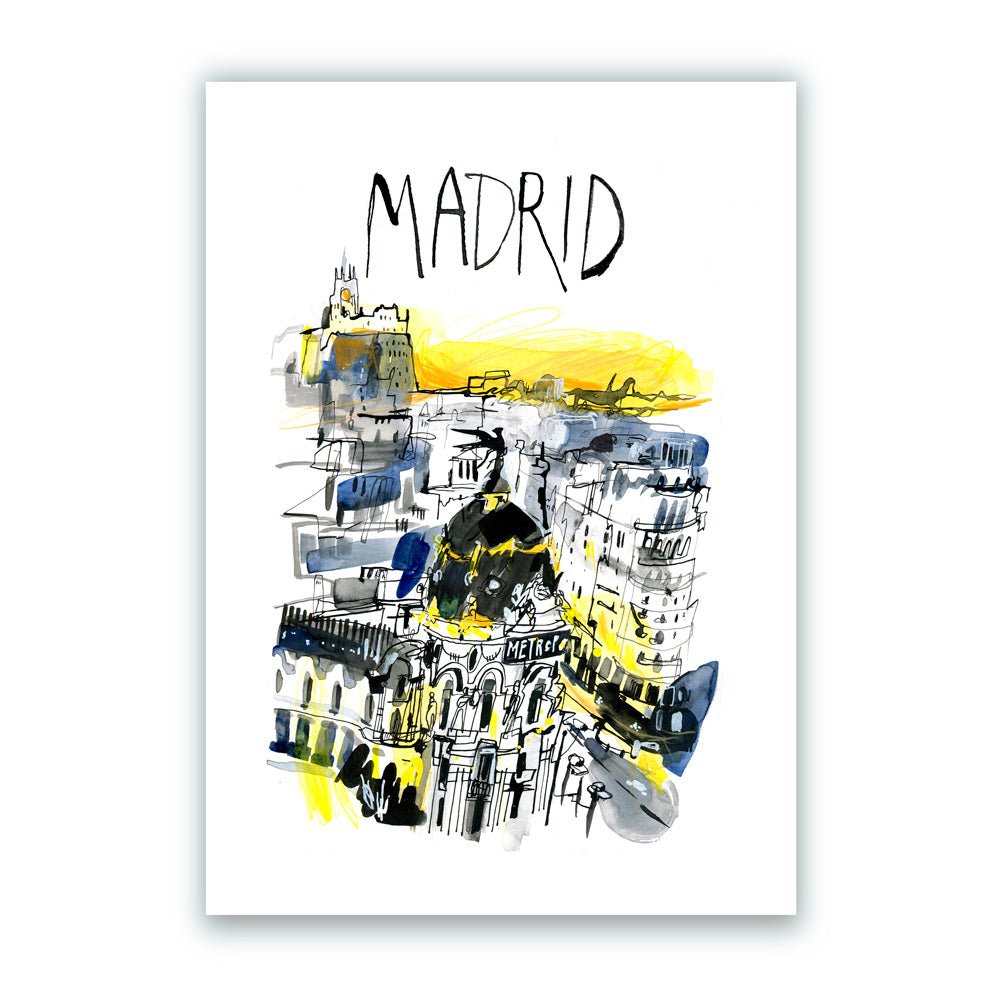 Madrid Gran Vía Sunset Lettres A4 Giclée Print