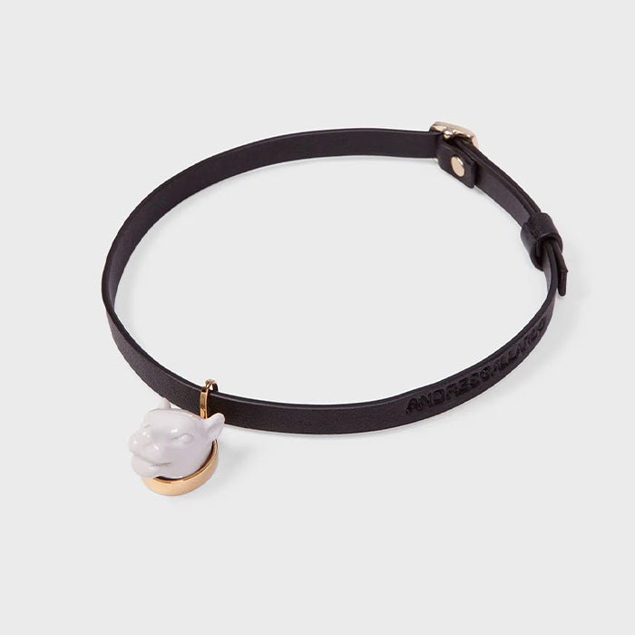 Panther Head Leather Choker