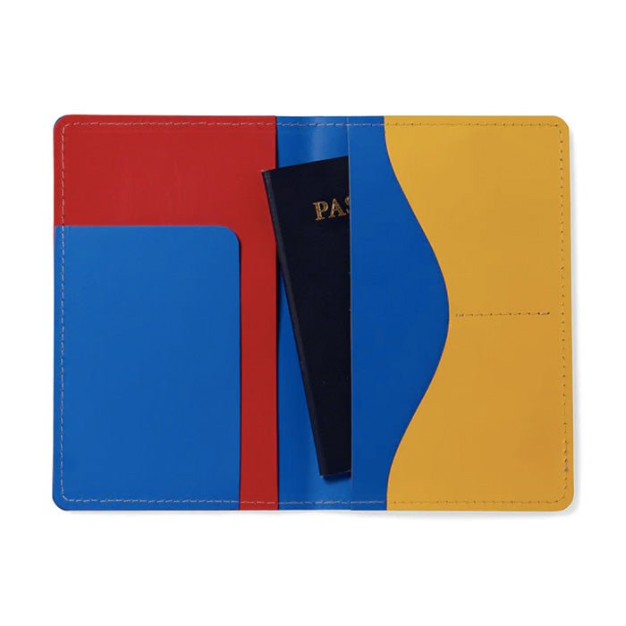 Recycled Leather Passport Holder (blue / red)