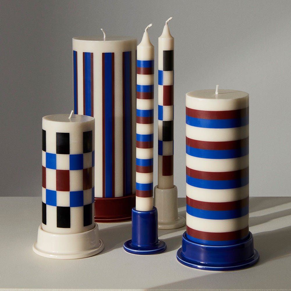Pattern Candle Off-White, Black, Brown and Blue Stripe