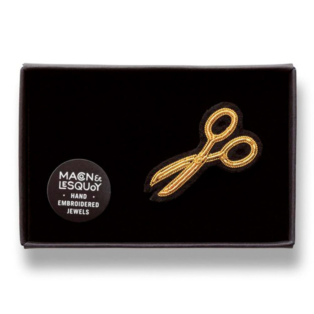 Golden Scissors Hand Embroidered Brooch