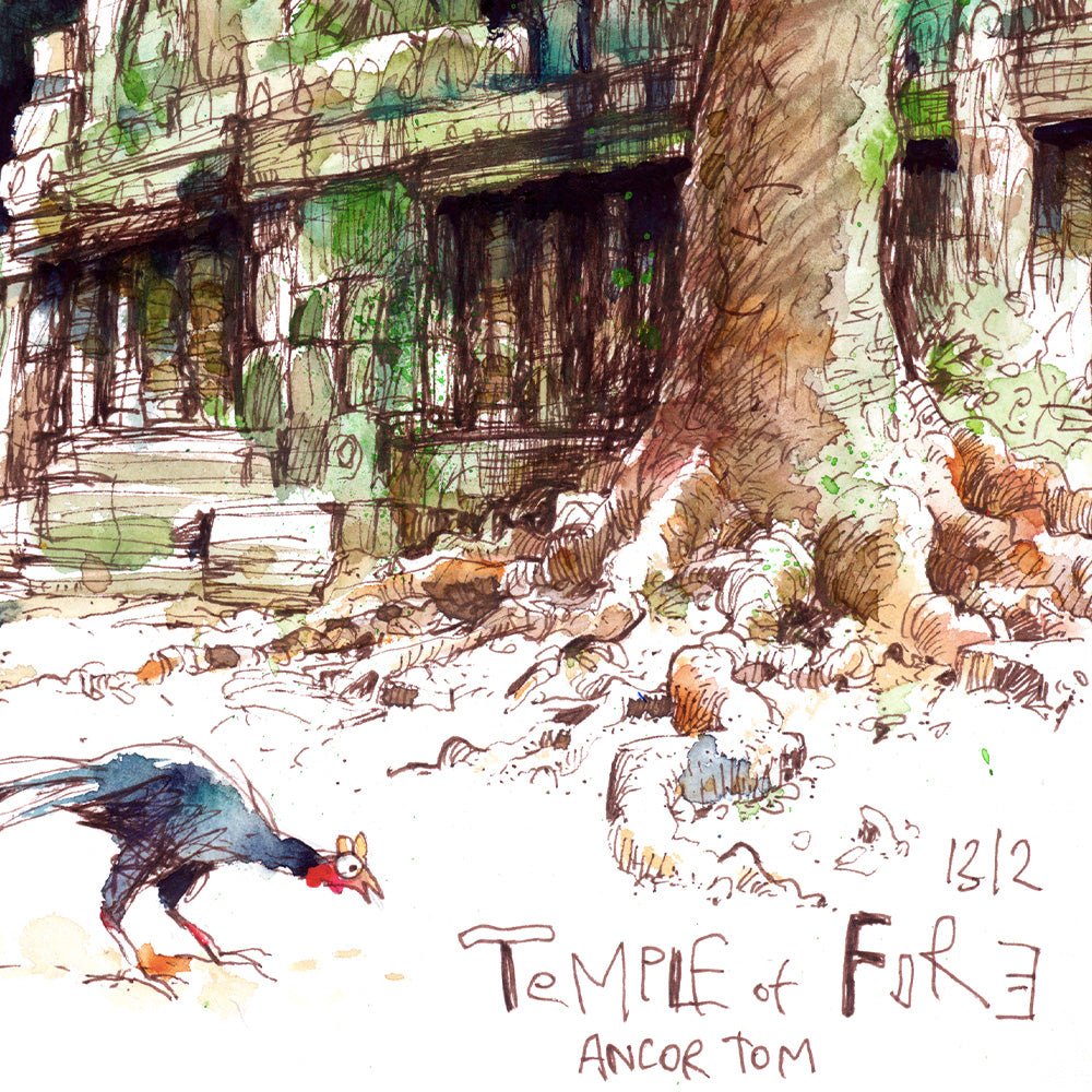 Chicken Temple of Fire Angkor Cambodia Giclée Print A4