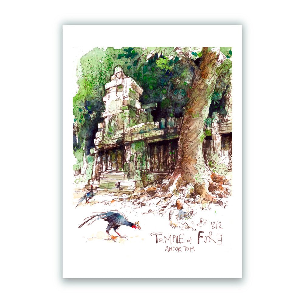 Poulet Temple du Feu Angkor Cambodge Giclée Print A4