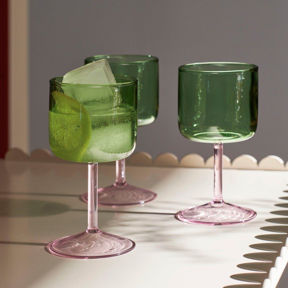 Tint Wine Glass Set of 2 Green and Pink