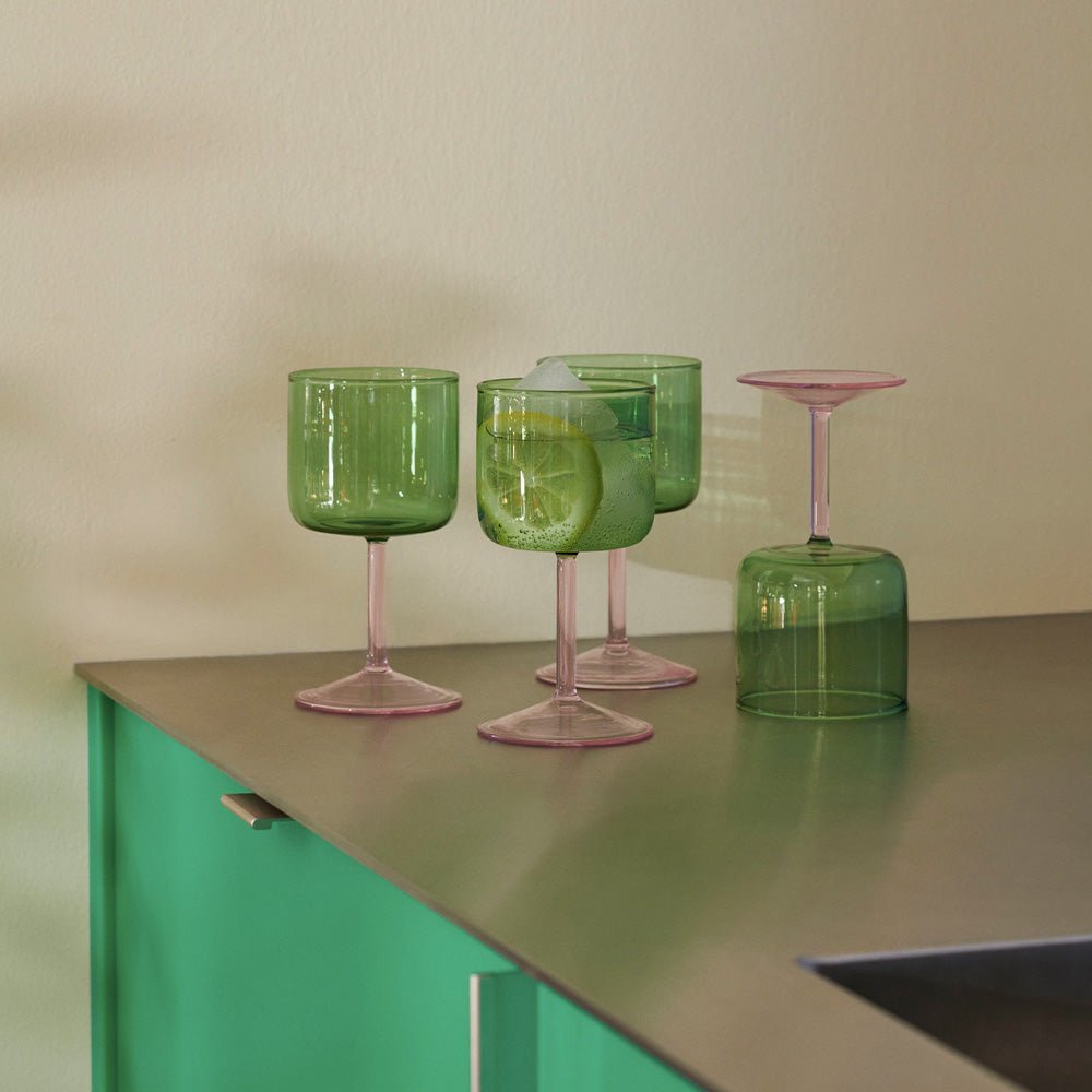 Tint Wine Glass Set of 2 Green and Pink