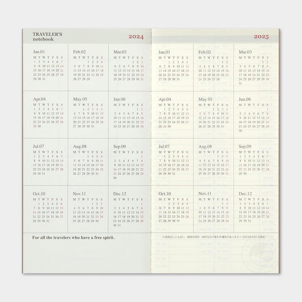 TRAVELER'S notebook Recambio Agenda Semanal + Notas 2024 Tamaño Regular
