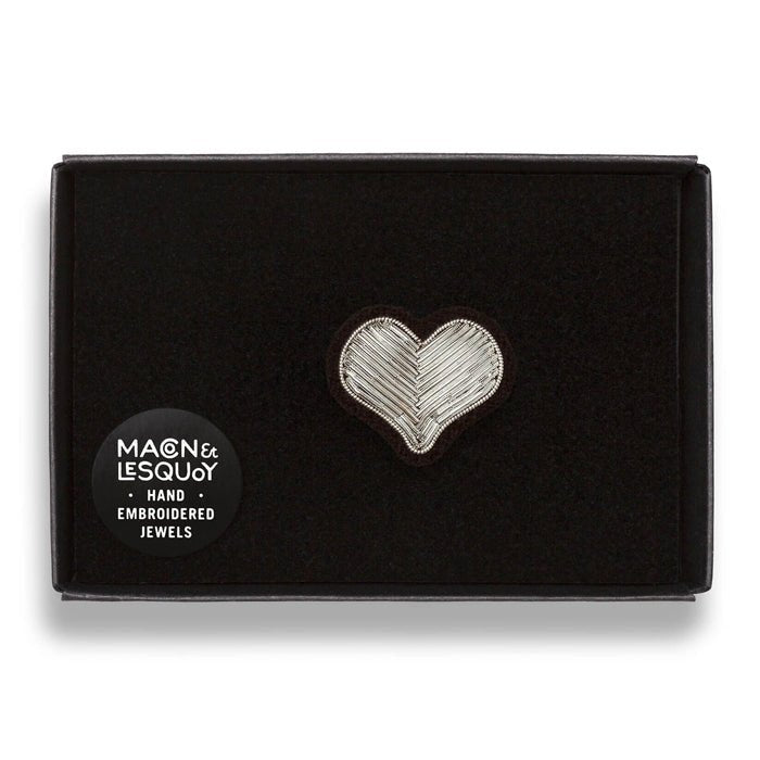 Silver Heart Hand-embroidered Pin