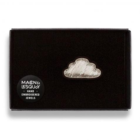 Small Silver Cloud Hand-embroidered Brooch